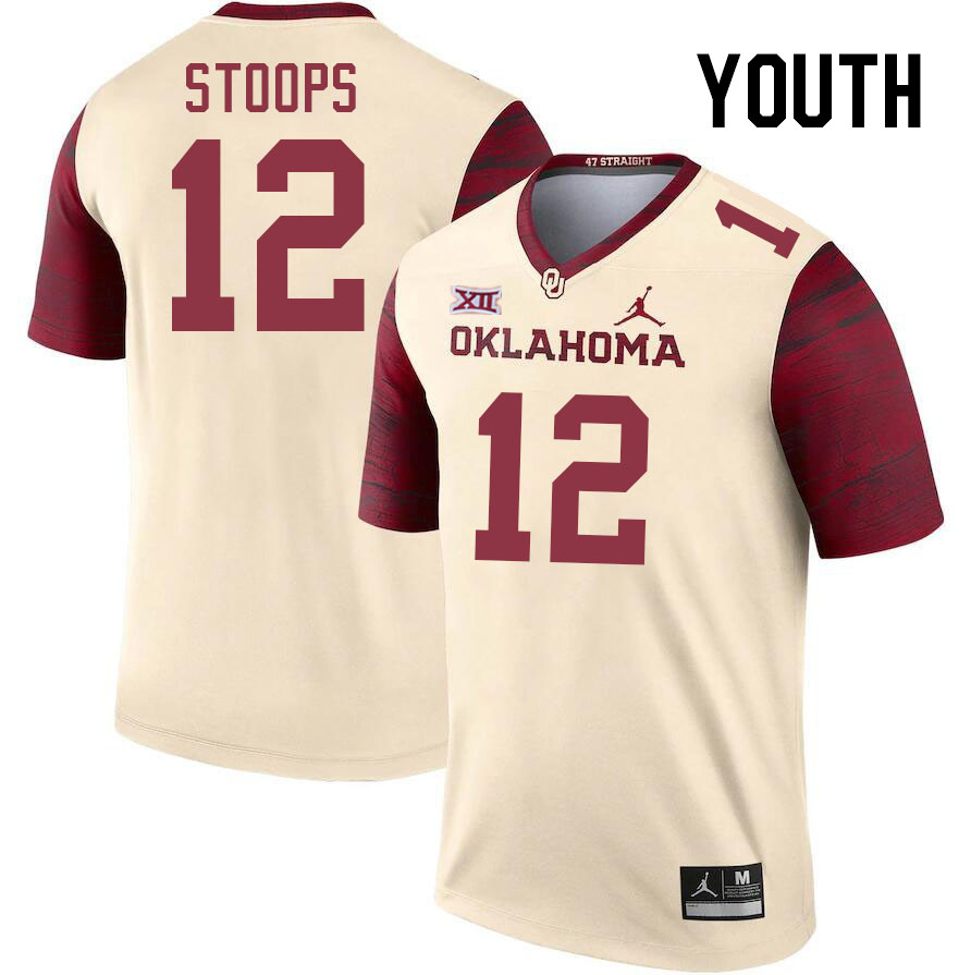 Youth #12 Drake Stoops Oklahoma Sooners College Football Jerseys Stitched Sale-Cream